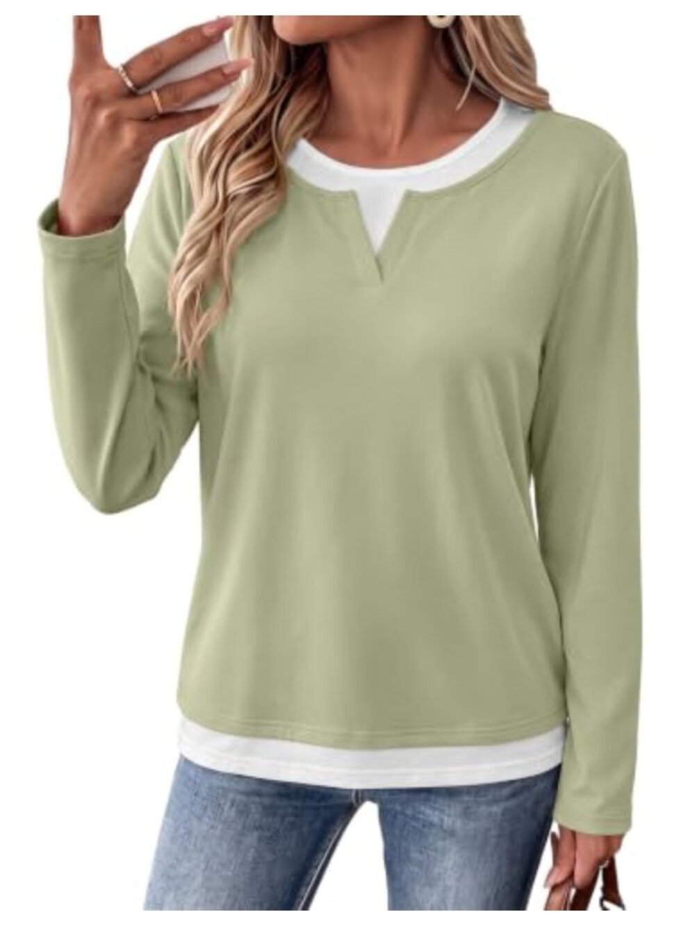 Women's Casual Color Block Crewneck Long Sleeve T-Shirt Slim Fit
